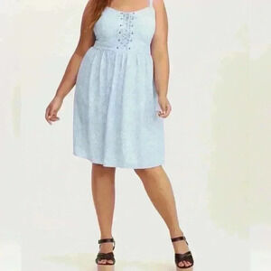 Torrid Floral Print Lace Up Challis Tank Dress Blue